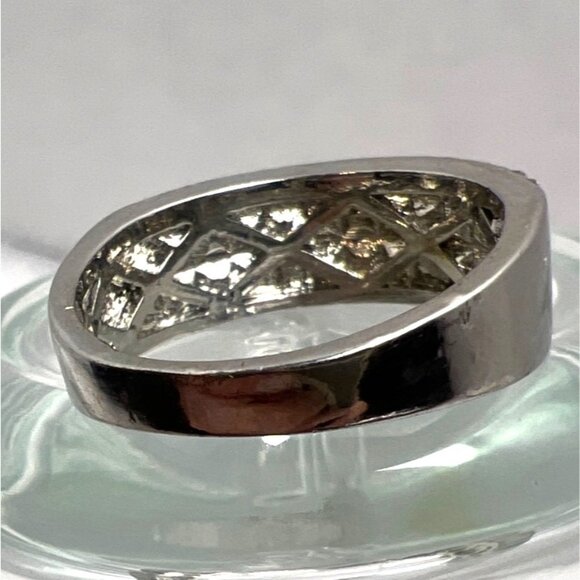 Wedding Ring Set Clear Cubic Zirconias Sz 8.5 27.3mm wide 9 rows Pave Cluster - Picture 12 of 12